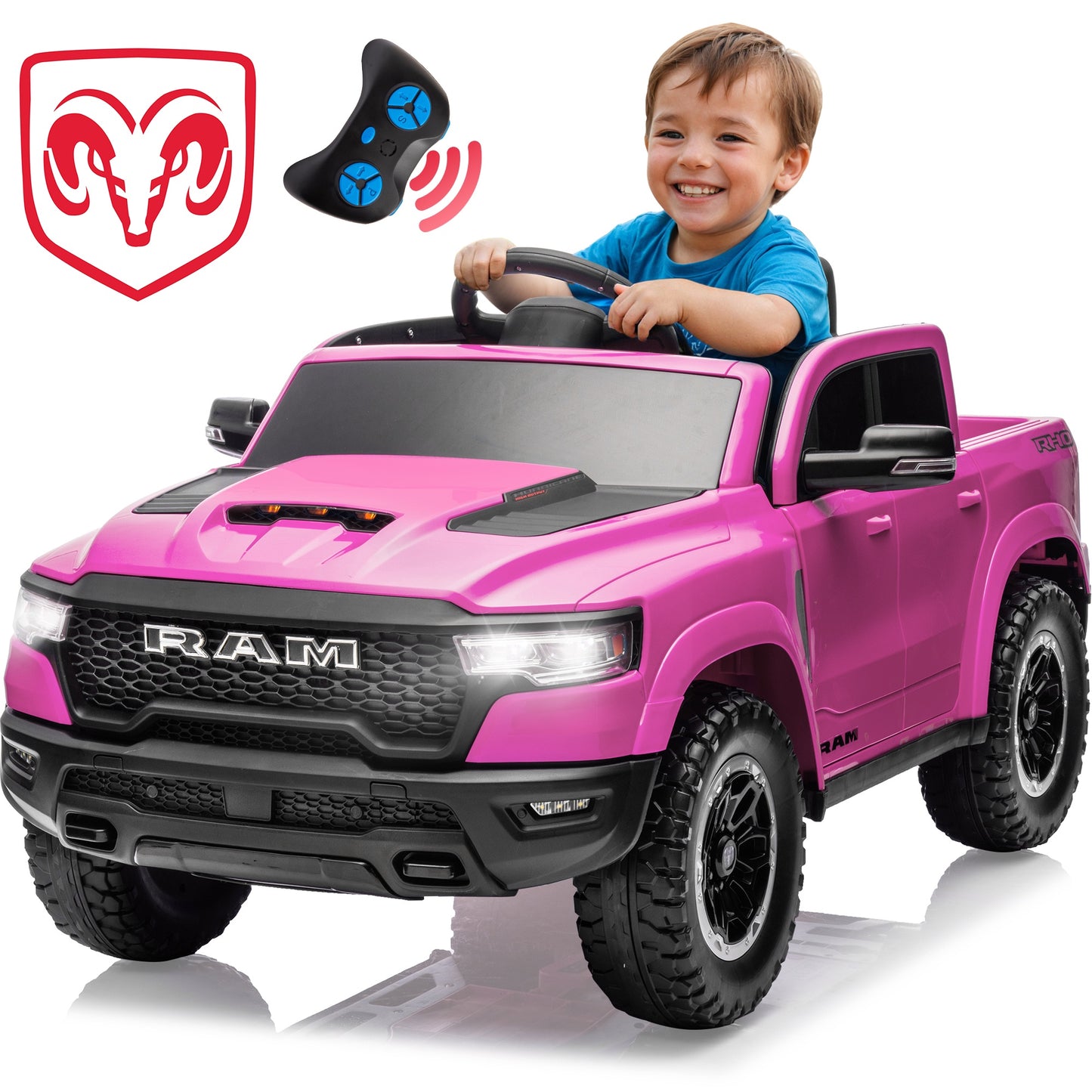 Ram Ride on Car Toys, 12V RAM 1500 Battery Powered Ride on Toy Truck with Remote Control, Electric Car for Kids Girls 3-5 w/ Bluetooth, Rear Storage Trunck, Safety Belt, 4 Wheelers, Black