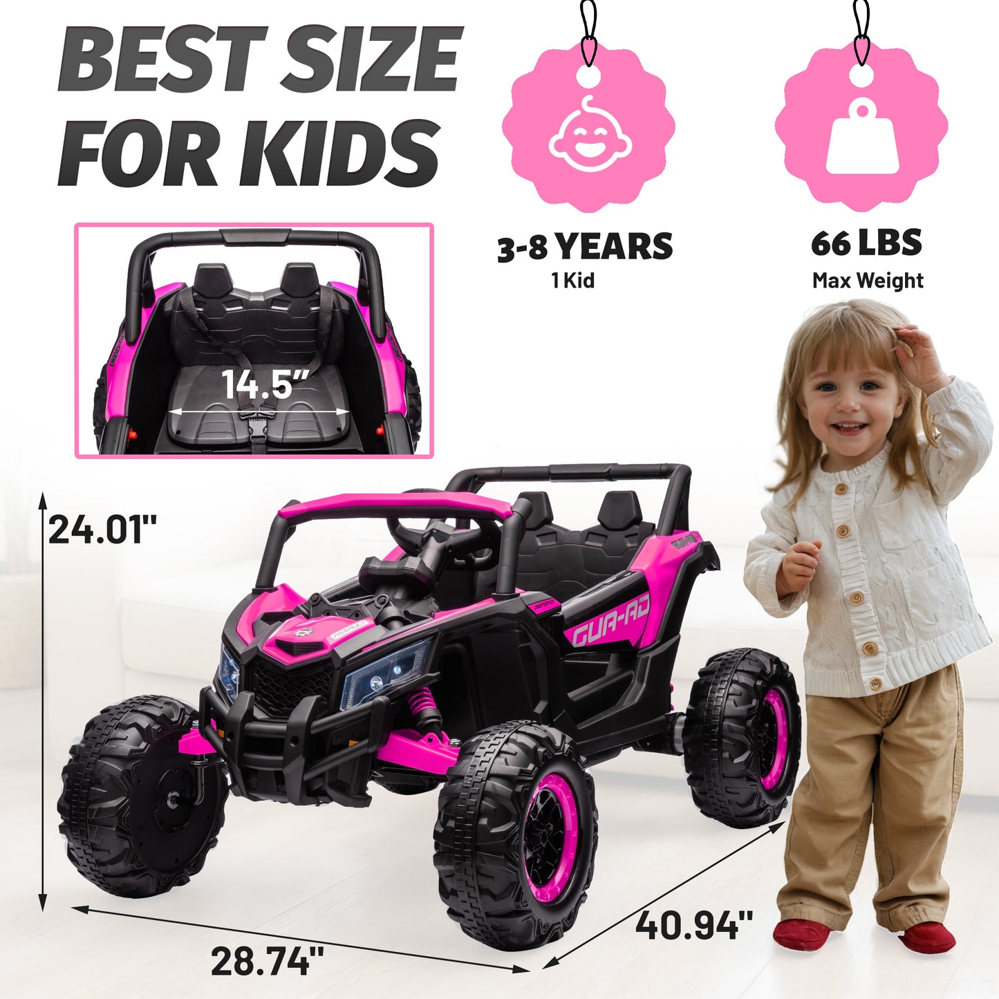 iYofe 24V Ride on Toys for Big Kids, Kids Ride on Car for Boys Girls 3-6, Powered Ride on UTV Electric Cars for Kids with Remote Control, Bluetooth Music, LED Lights, 4 Wheels Spring Suspension, Pink