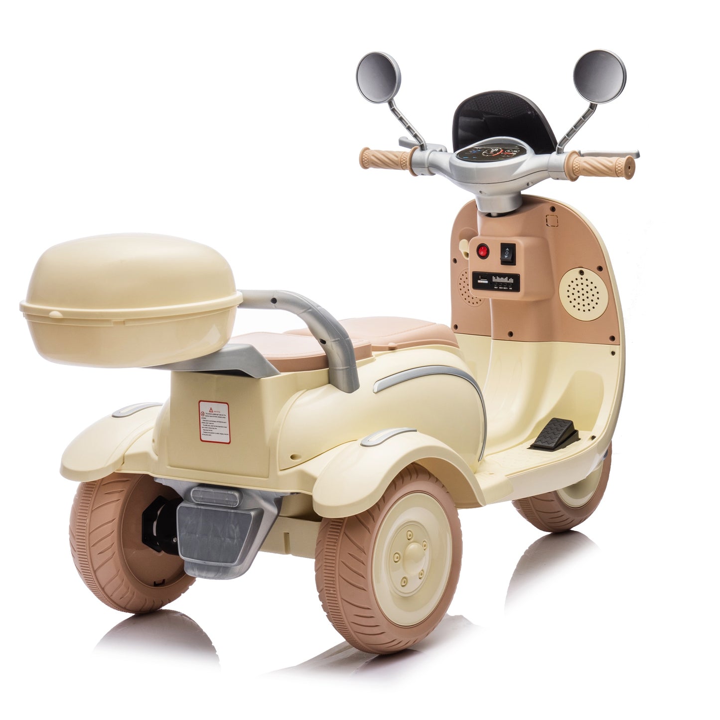 iYofe 2 Seater 12V Ride on Motorcycle for Kids, Battery Powered Ride on Toys 3 Wheels Kids Electric Motorcycle with Bluetooth, Music Player, Back Seat Flip Adult Seat, Storage Box, Beige