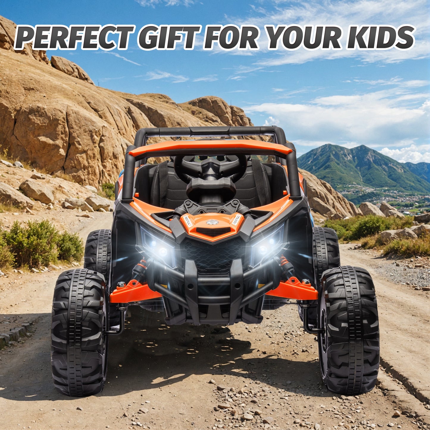 iYofe 24V Ride on Toys for Big Kids, Kids Ride on Car for Boys Girls 3-6, Powered Ride on UTV Electric Cars for Kids w/ Remote Control, Bluetooth Music, LED Lights, 4 Wheels Spring Suspension, Orange