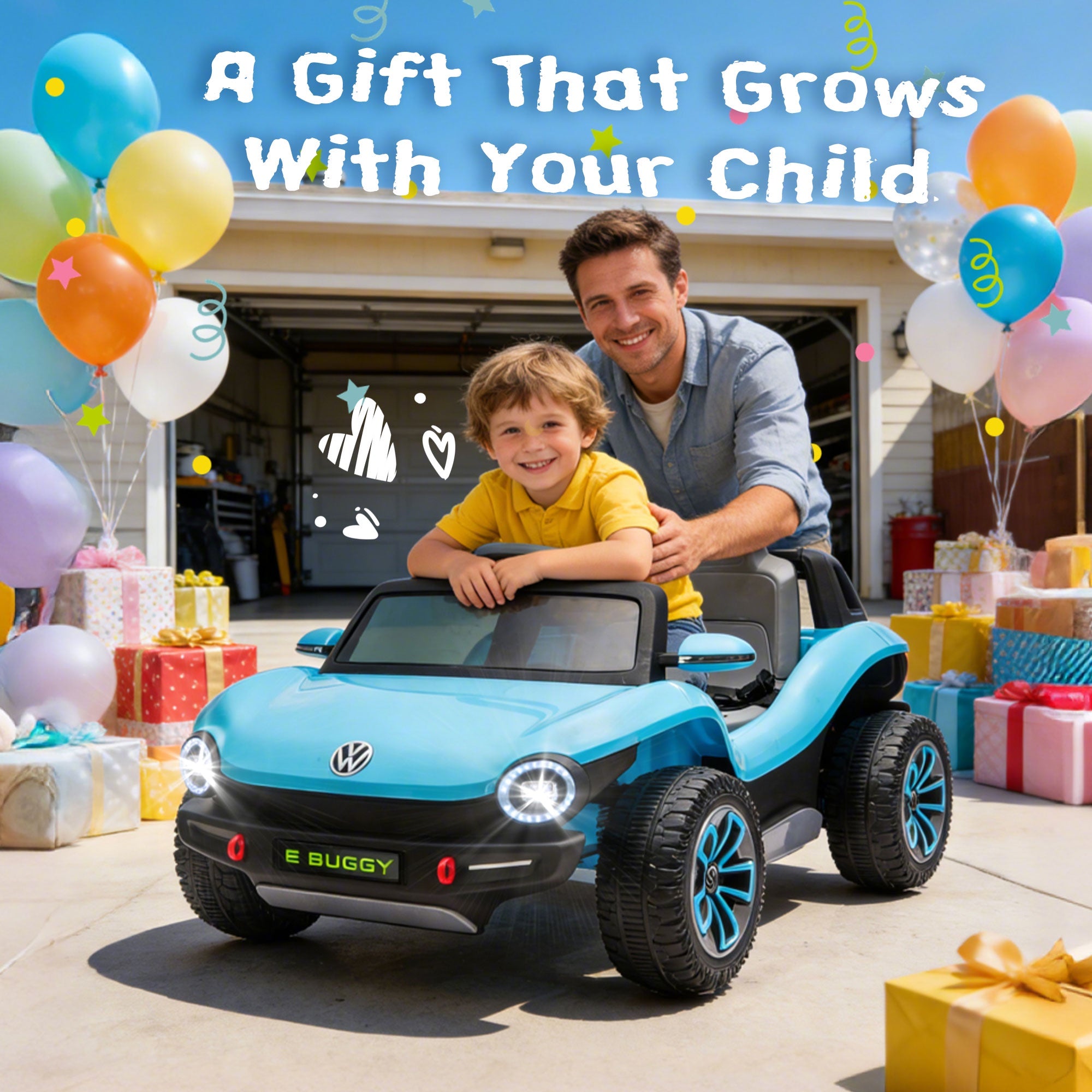 12V Ride on Toys, Licensed Volkswagen Beetle Powered Ride on Cars with Remote Control, Bluetooth, Music, USB Ports, LED Lights, 4 Wheels Suspension, Electric Car for Kids Boys Girls Ages 2-5, Blue