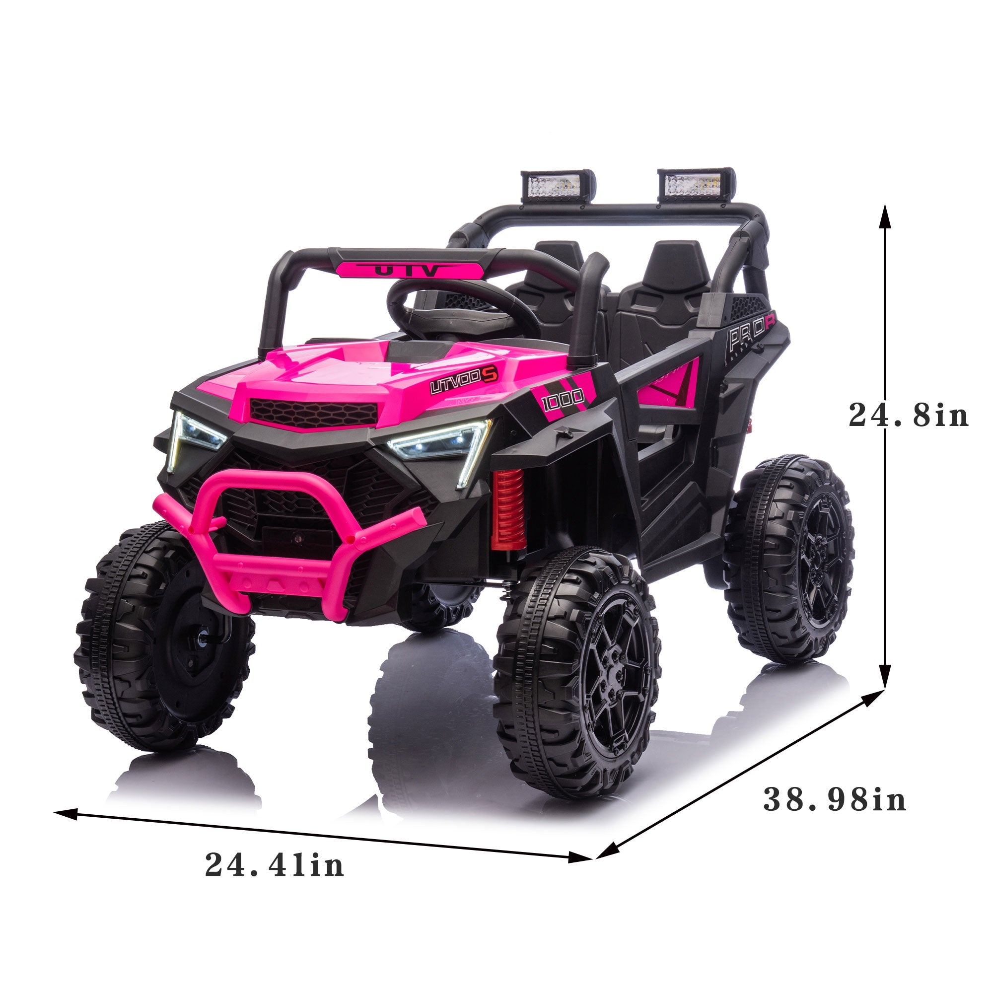 24V Powered Ride on UTV, iYofe Electric Ride on Cars with Remote Control, Bluetooth, Music, LED Lights, Portable Handle, 4 Wheels Suspension, Kids Ride on Toys for Boys Girls Ages 3-6, Pink