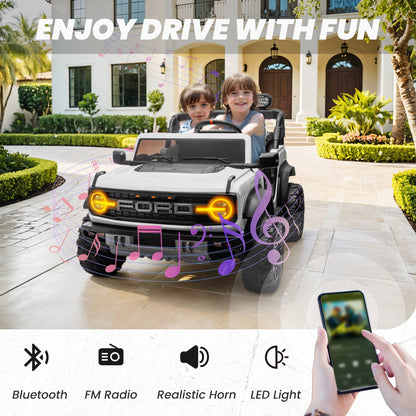 iYofe 24V 2 Seater Ford Bronco Raptor Powered Ride on Car with Remote Control, Bluetooth, Ages 3-8, White