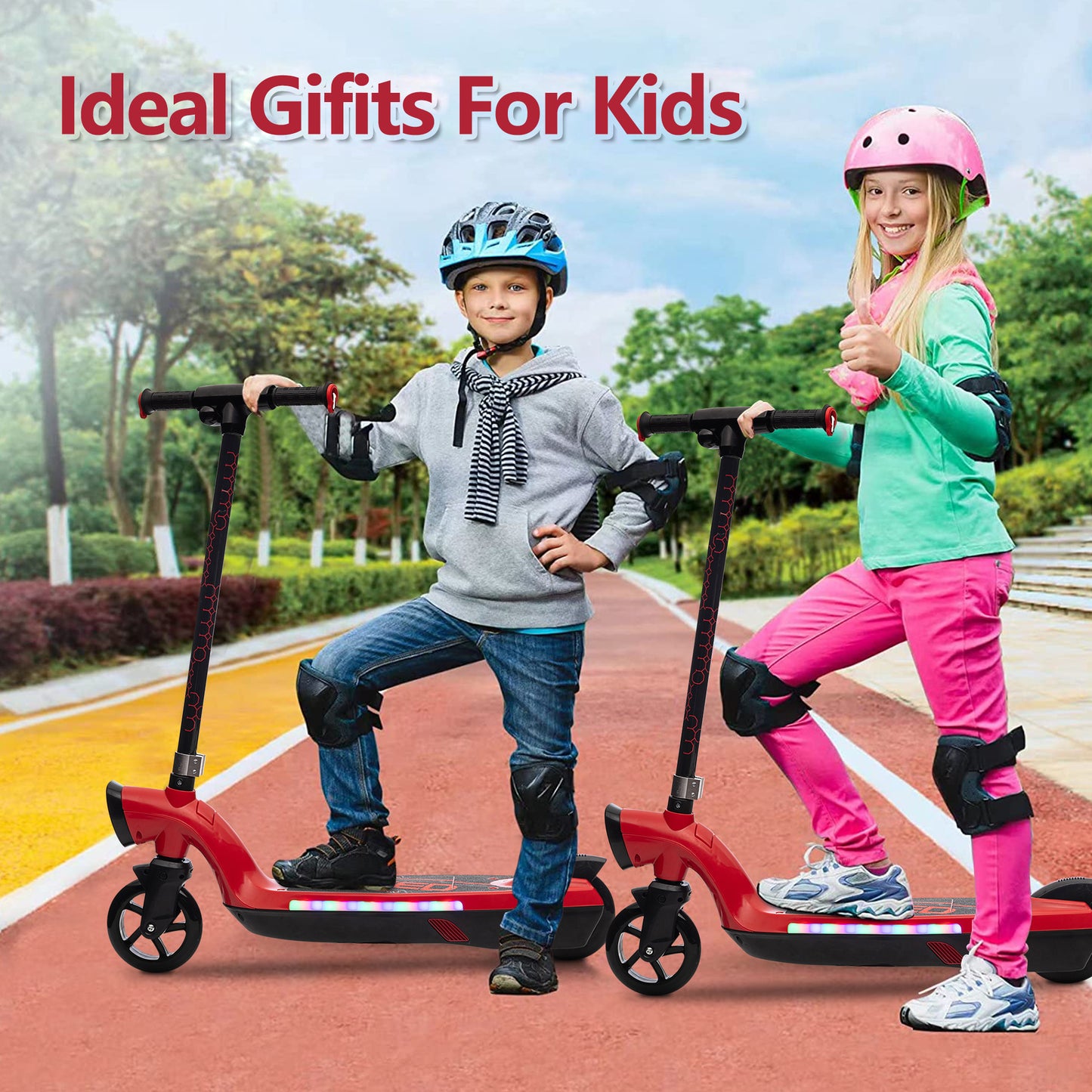 iYofe Electric Scooter for Kids, Portable Foldable Kids Electric Scooter for Boys Girls 6 Years and Up, 120W Adjustable Height Kids Scooter with Colorful LED Light and 5.5 Inch Rubber Tire, Black