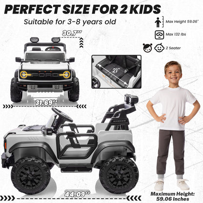 iYofe 24V 2 Seater Ford Bronco Raptor Powered Ride on Car with Remote Control, Bluetooth, Ages 3-8, White
