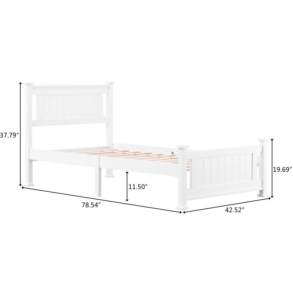 Twin Bed Frame with Headboard, YOFE White Twin Size Platform Bed Frame w/ Slats, Modern Twin Size Bed Frame for Kids Adults, Wood Platform Twin Bed Frame for Bedroom, No Box Spring Needed, R5003