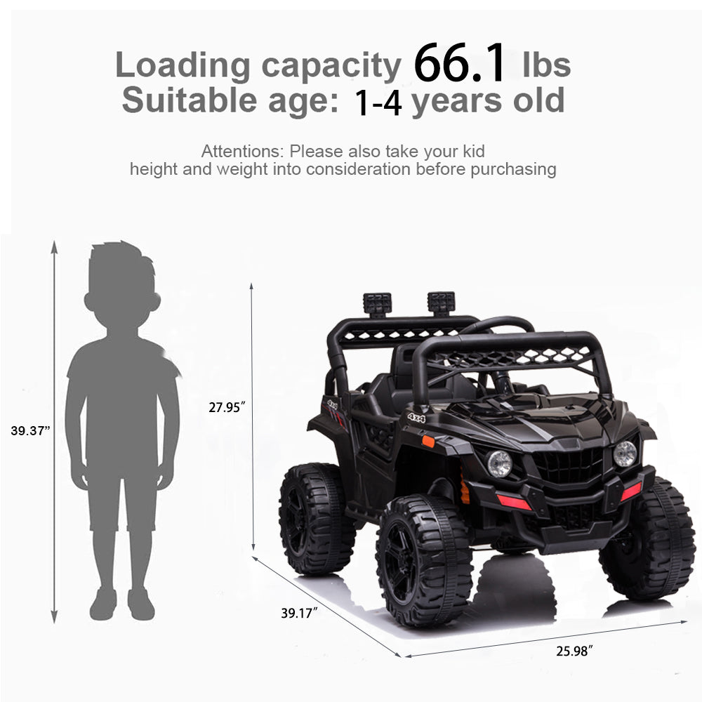 12V Kids Ride on Truck, Boys Ride On Toys with Remote Control, Battery Powered Ride On UTV Cars for 3-5 Ages Kids Christmas Birthday Gifts, Kids Electric Cars with MP3 Player, Radio, LED Light, Black