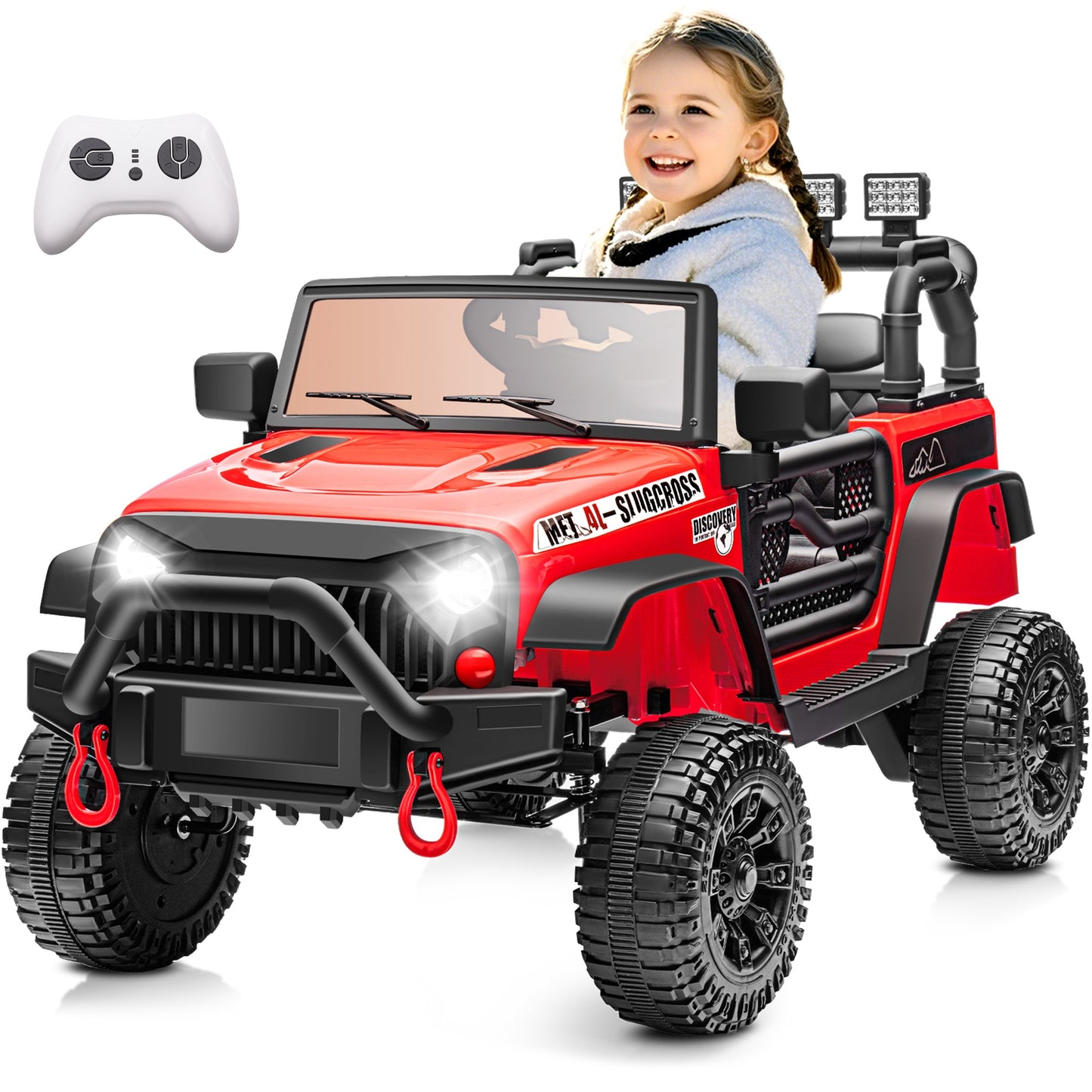 24V Kids Ride on Truck Car, Battery Powered Ride on Car with Remote Control, Electric Vehicle Car for Boys Girls Aged 3-6, Ride on Toy w/Bluetooth, Lights, 4 Wheelers, Gift for Kids Tollder