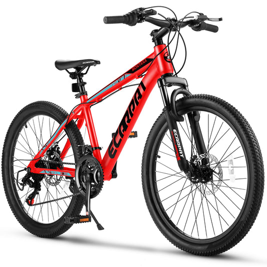 24 inch Mountain Bikes for Boys Girls Ages 10+, 21 Speed Mountain Bicycle w/ Disc Brakes, Bike for kids Youth Teen Adults, Suit for Rider Height 4'92-5'4, Aluminum Frame, 85% assembled