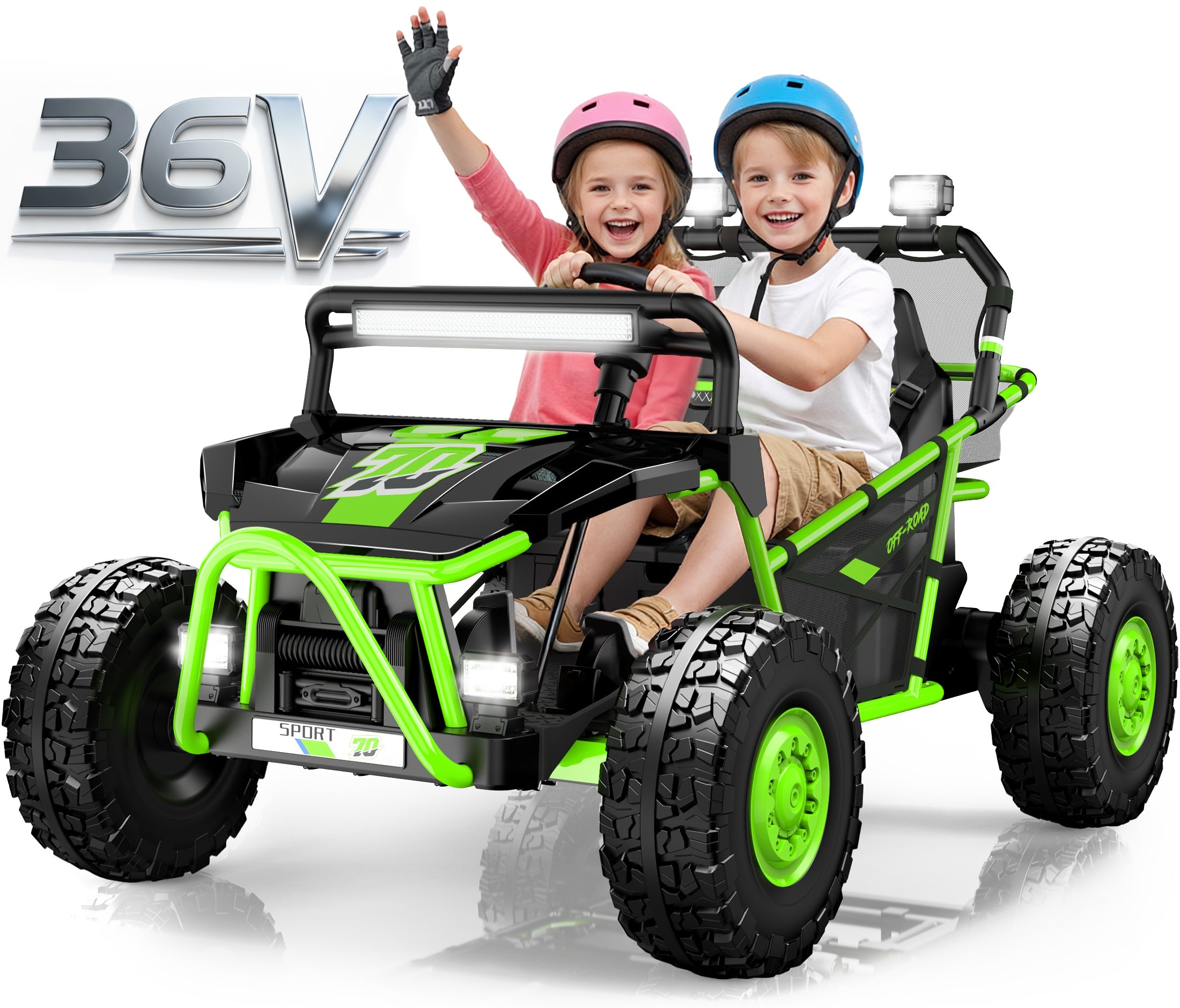 iYofe 36V Electric Ride on Car for Big Kids, Powered Ride on UTV Toys for Boys Girls Ages 6+, Kids Electric Vehicle with Bluetooth, Music, 4 Wheels Spring Suspension, without Remote Control, Green