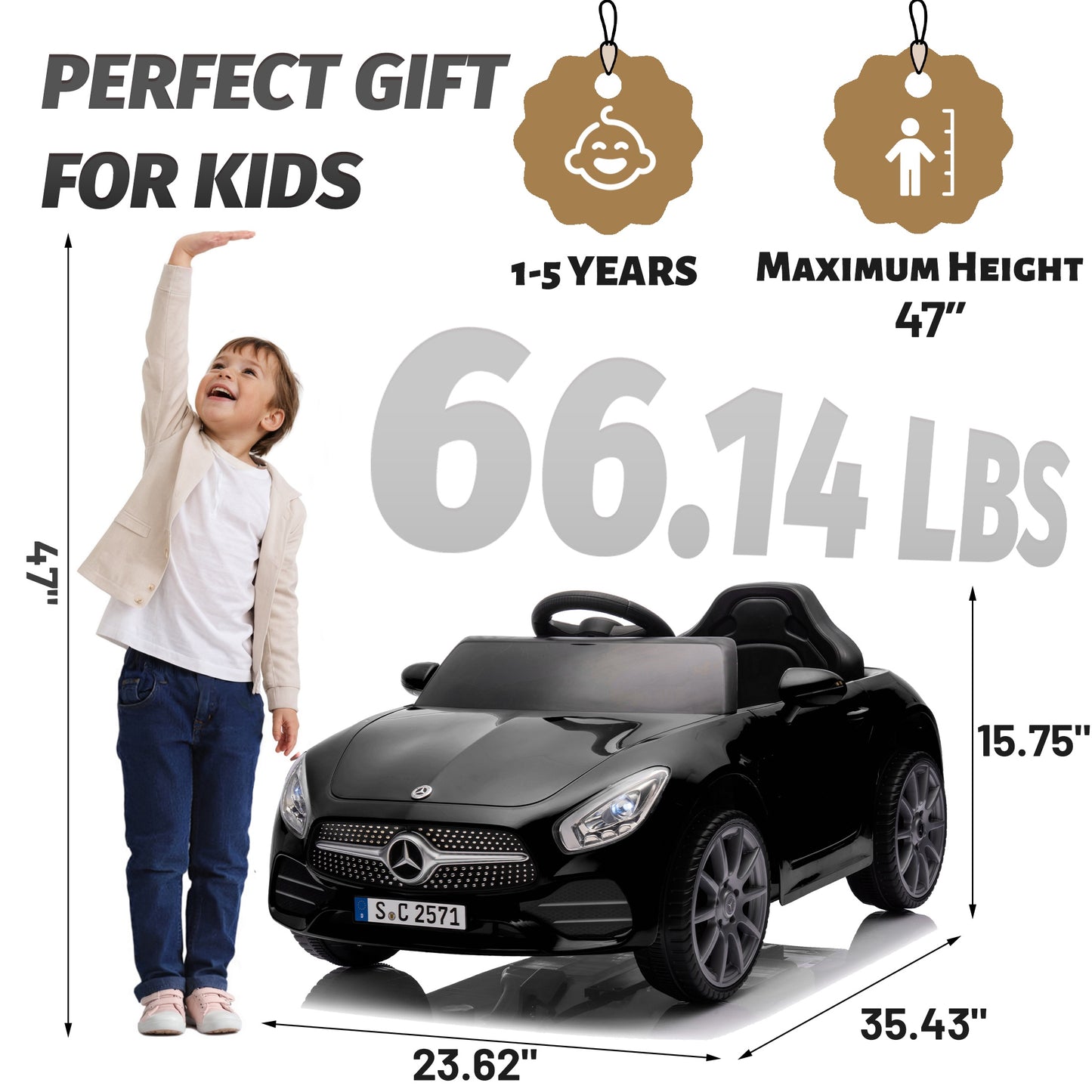 12V Ride on Toy for Kids, Licensed Mercedes-Benz CLS 350 Powered Ride on Car with Remote Control, Kids Electric Cars for Boys Girls 2-5 with Bluetooth, Music, LED Lights, 3 Speeds, 4 Wheelers, Black