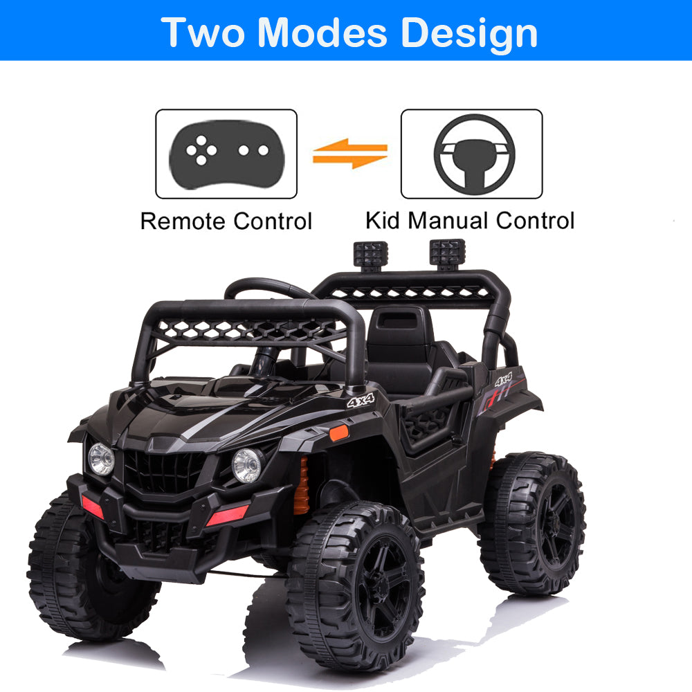 12V Kids Ride on Truck, Boys Ride On Toys with Remote Control, Battery Powered Ride On UTV Cars for 3-5 Ages Kids Christmas Birthday Gifts, Kids Electric Cars with MP3 Player, Radio, LED Light, Black