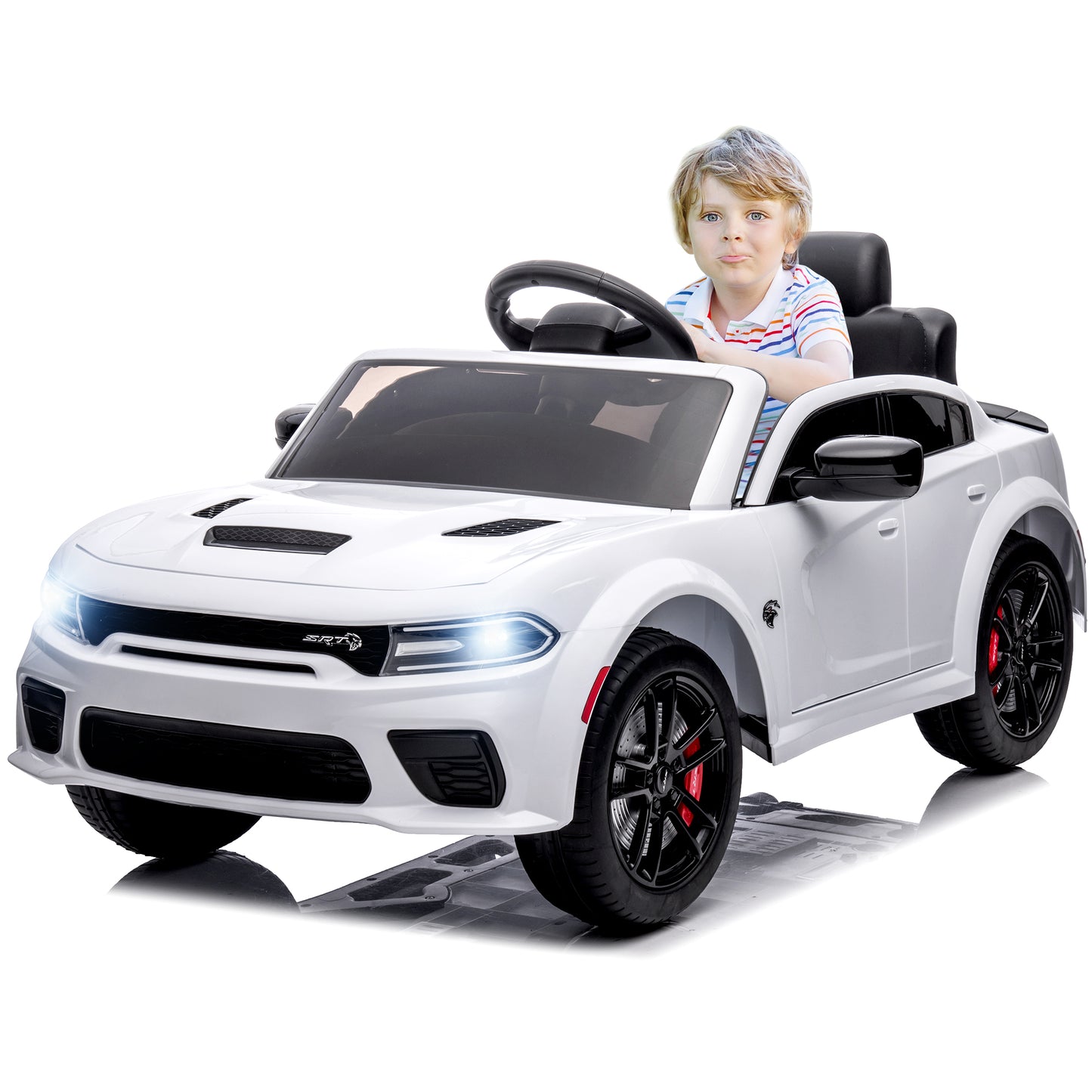 iYofe 12V Ride On Car for Kids, Licensed DODGE Girls Ride On Truck with Remote Control, LED Lights, MP3, USB, Battery Powered Ride On Toys for 2-5 Year Olds Boys Girls Birthday Christmas Gifts, White