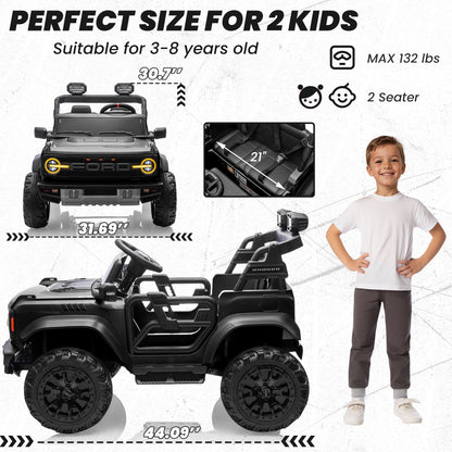 iYofe 24V 2 Seater Ride on Cars, Licensed Ford Bronco Raptor Powered Ride on Toys with Remote Control, 4 Wheels Spring Suspension, Bluetooth, LED Light, Electric Cars for Kids Ages 3-8 Gifts, Black