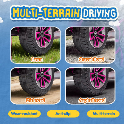 12V Ride on Toys, Licensed Volkswagen Beetle Powered Ride on Cars with Remote Control, Bluetooth, Music, USB Ports, LED Lights, 4 Wheels Suspension, Electric Car for Kids Boys Girls Ages 2-5, Pink