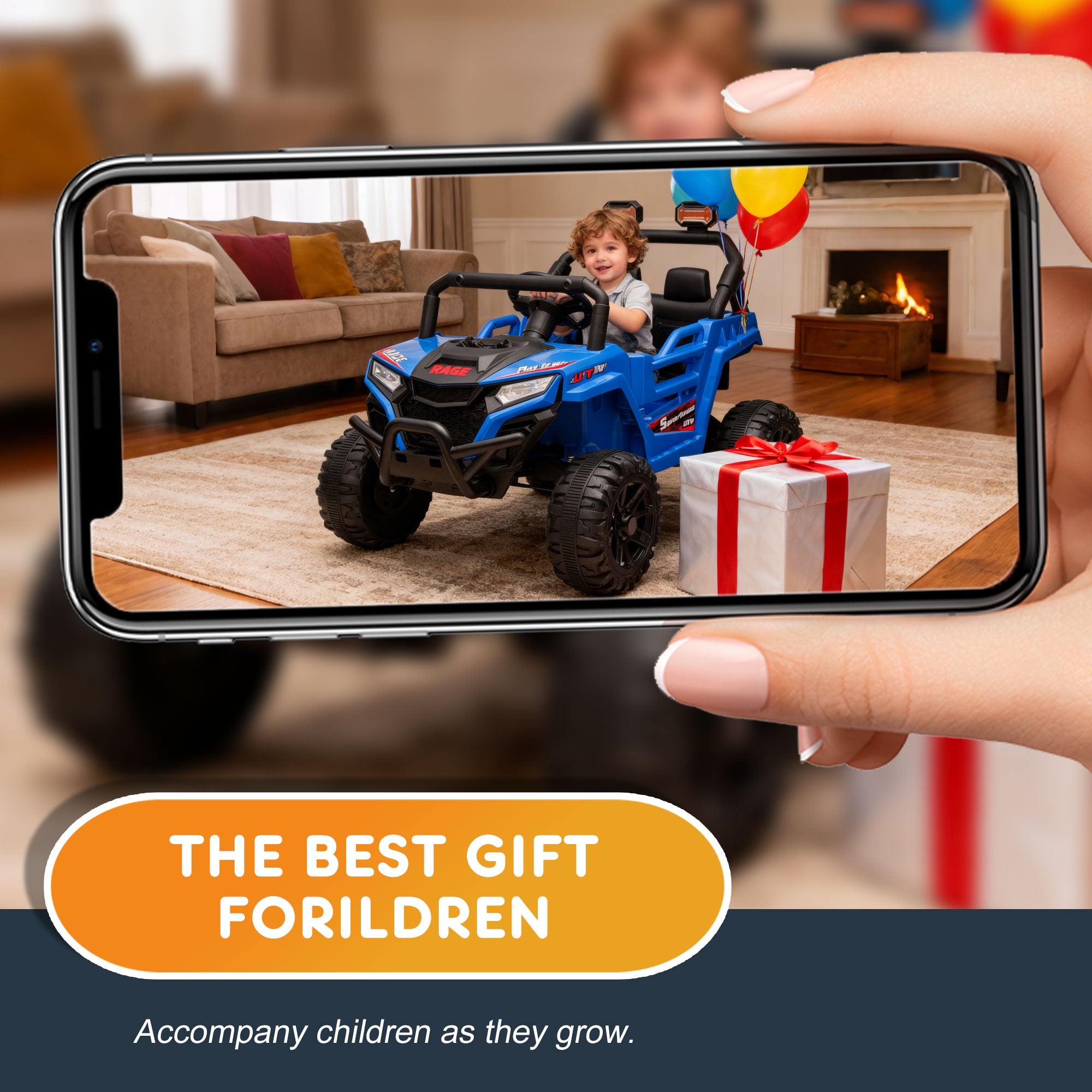 12V Powered Ride on Car UTV, Kids Ride on Toys for Toddlers Ages 3-5, Ride on Vehicles with Remote Control, Bluetooth, Music, 4 Wheels Suspension, Electric Cars for Kids Boys Girls, Blue