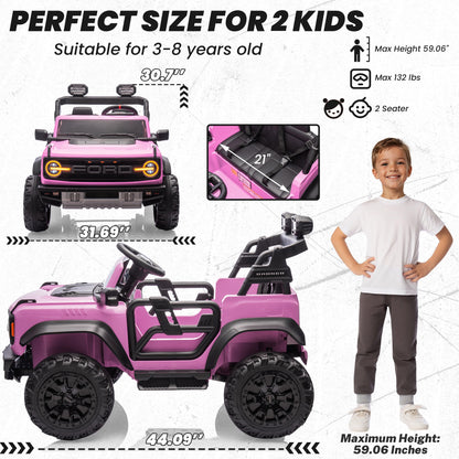 iYofe 24V 2 Seater Ford Bronco Raptor Powered Ride on Car with Remote Control, Bluetooth, Ages 3-8, Pink