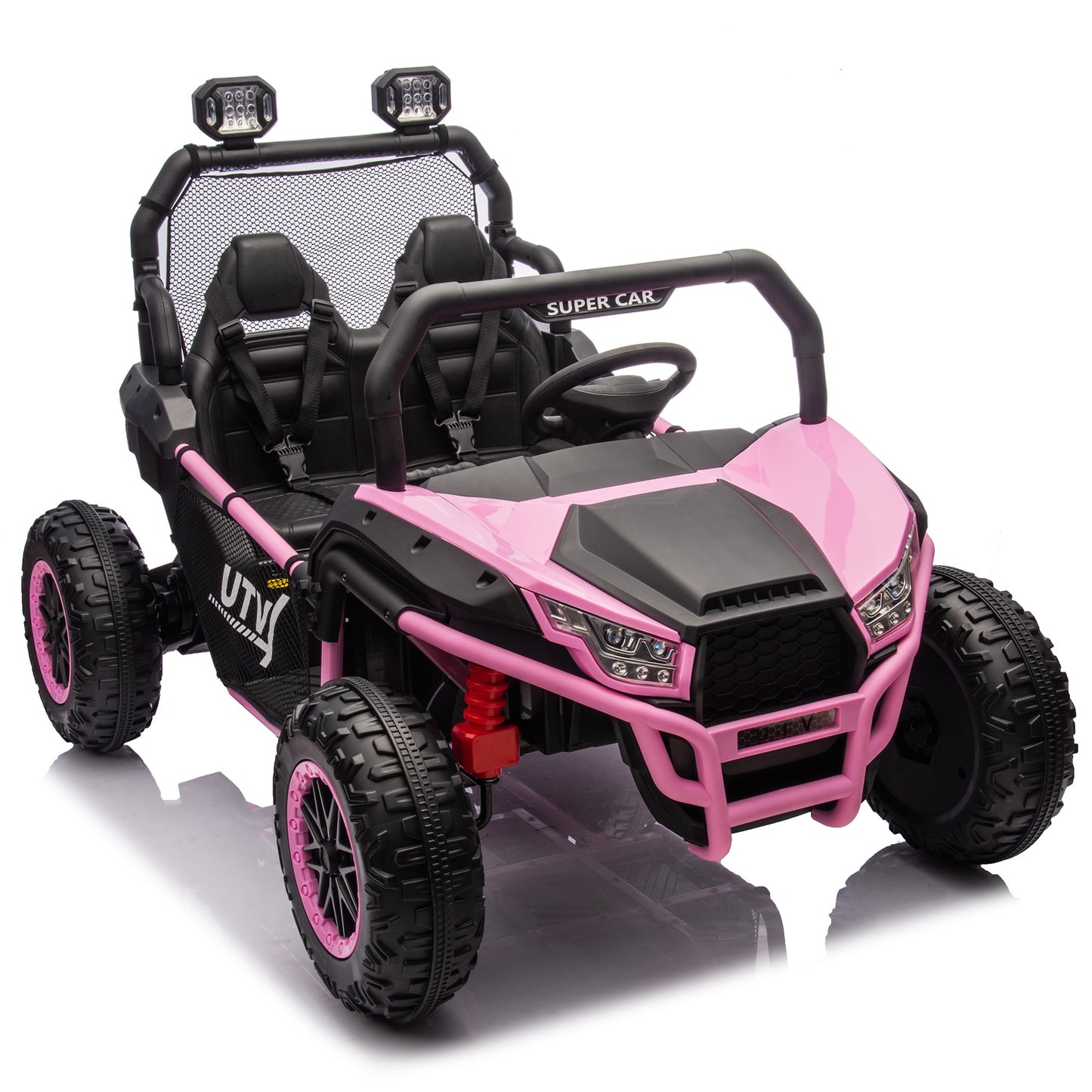 24V 2 Seater Ride on Car for Kids, Powered Ride on UTV Toy for Toddlers Boys Girls, Kids Car Electric Vehicle with Remote Control, LED Lights, Bluetooth Music, 3 Speeds, 4 Spring Suspension, Pink