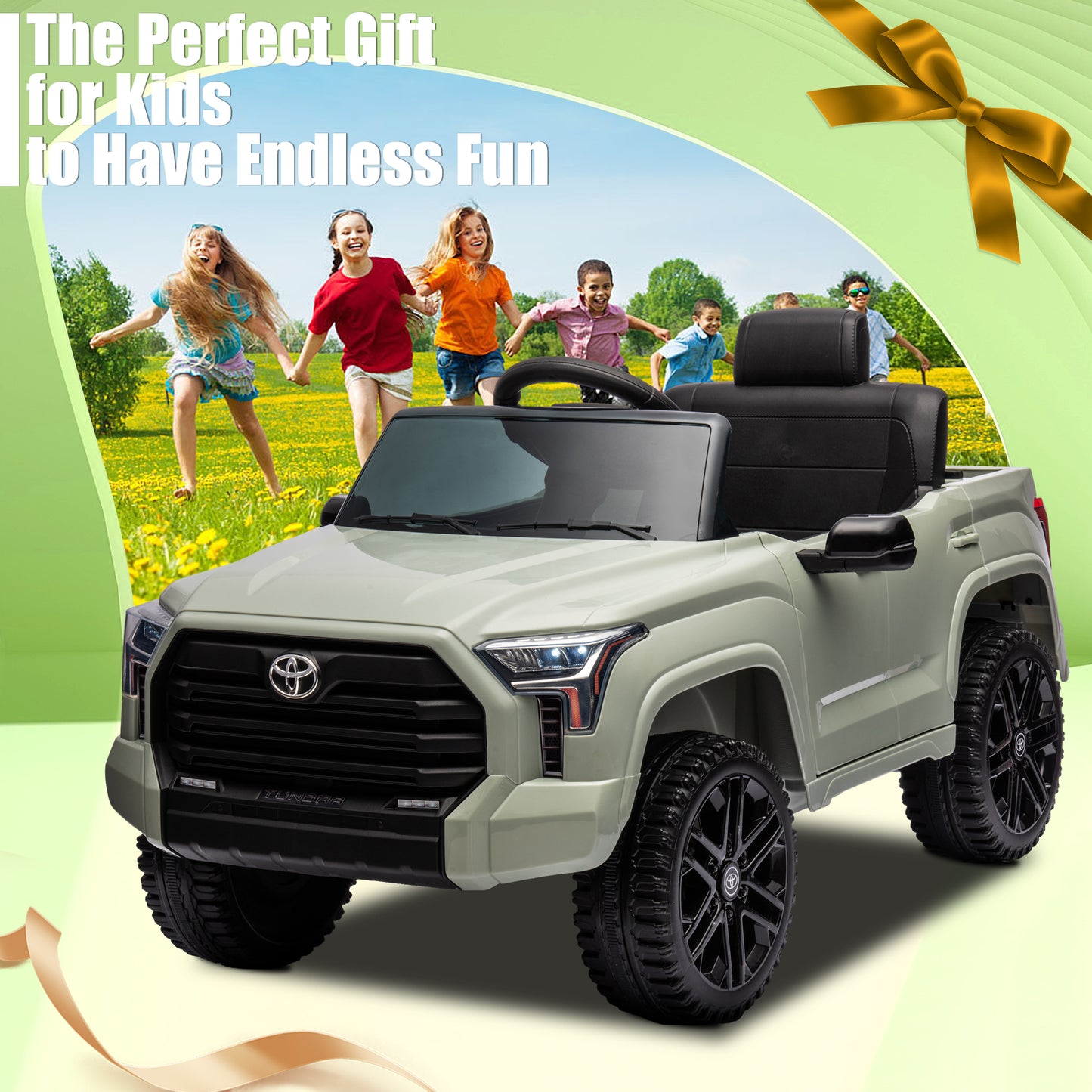 Toyota Tundra Pickup 12V 7A Ride On Cars for Kids, Ride On Toys with Remote Control, Battery Powered Kids Electric Vehicles with Bluetooth Music, USB, Electric Cars for Kids Boys Girls Gifts, Green