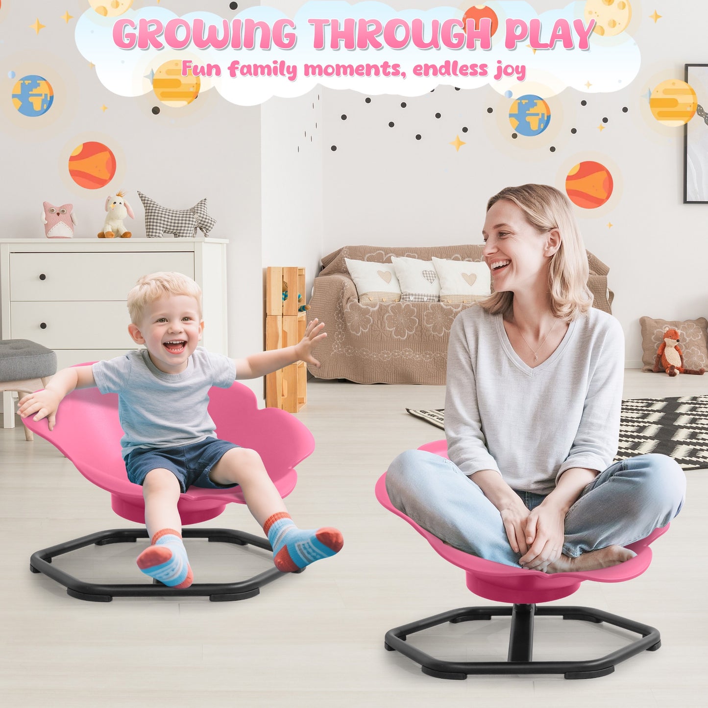 iYofe Kids Sensory Spinning Chair, Petal Shape Spinning Chair for Autistic Kids, Chair Sensory Spinner Seat for Autism Toddlers ADHD Children, 360° Rotating Therapy-Grade Chair with Safety Base, Pink