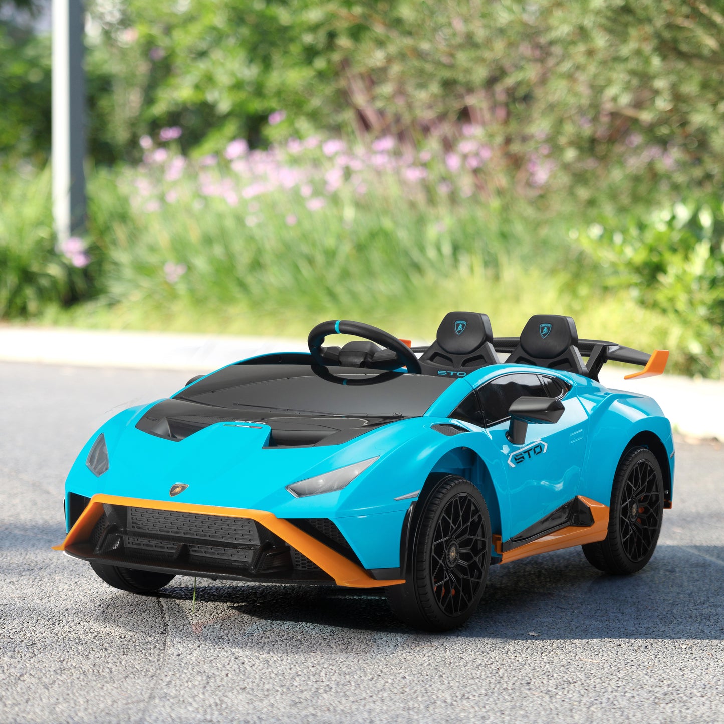 24V Powered Ride on Cars for kids, Licensed Lamborghini Sto Ride on Toy with Remote Control, Music Player, LED Light, Safety Belt, 4 Wheels Suspension Electric Vehicles for 3-5 Years Boys Girls, Blue