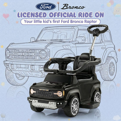 iYofe Kids Ride on Push Car, Licensed Ford Bronco Raptor Toddlers Ride on Toys with Horn, Music, Handle, Under Seat Storage, Kids Push Car for Toddlers 18 Months +, Black