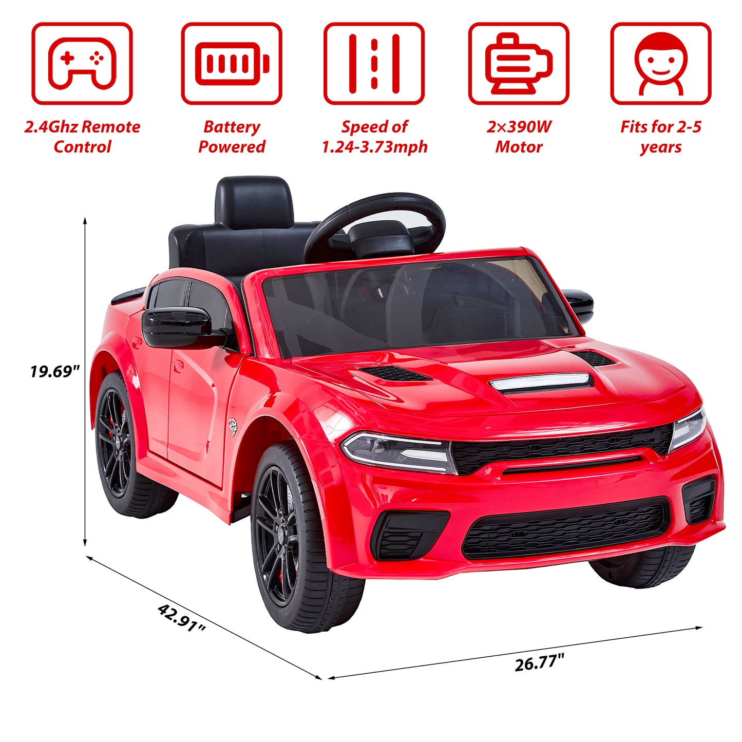 iYofe 12V Ride On Car for Kids, Licensed DODGE Boys Ride On Truck with Remote Control, LED Lights, MP3, USB, Battery Powered Ride On Toys for 2-5 Year Olds Boys Girls Birthday Christmas Gifts, Red