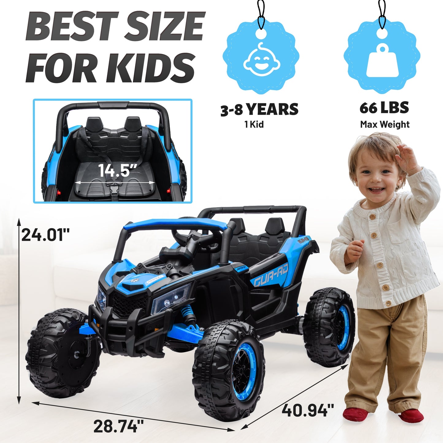 iYofe 24V Ride on Toys for Big Kids, Kids Ride on Car for Boys Girls 3-6, Powered Ride on UTV Electric Cars for Kids with Remote Control, Bluetooth Music, LED Lights, 4 Wheels Spring Suspension, Blue