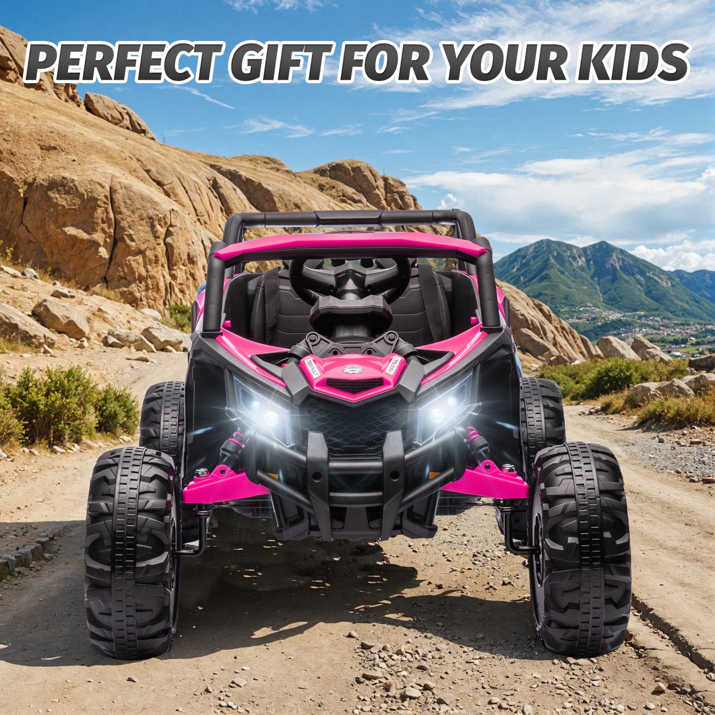 iYofe 24V Ride on Toys for Big Kids, Kids Ride on Car for Boys Girls 3-6, Powered Ride on UTV Electric Cars for Kids with Remote Control, Bluetooth Music, LED Lights, 4 Wheels Spring Suspension, Pink
