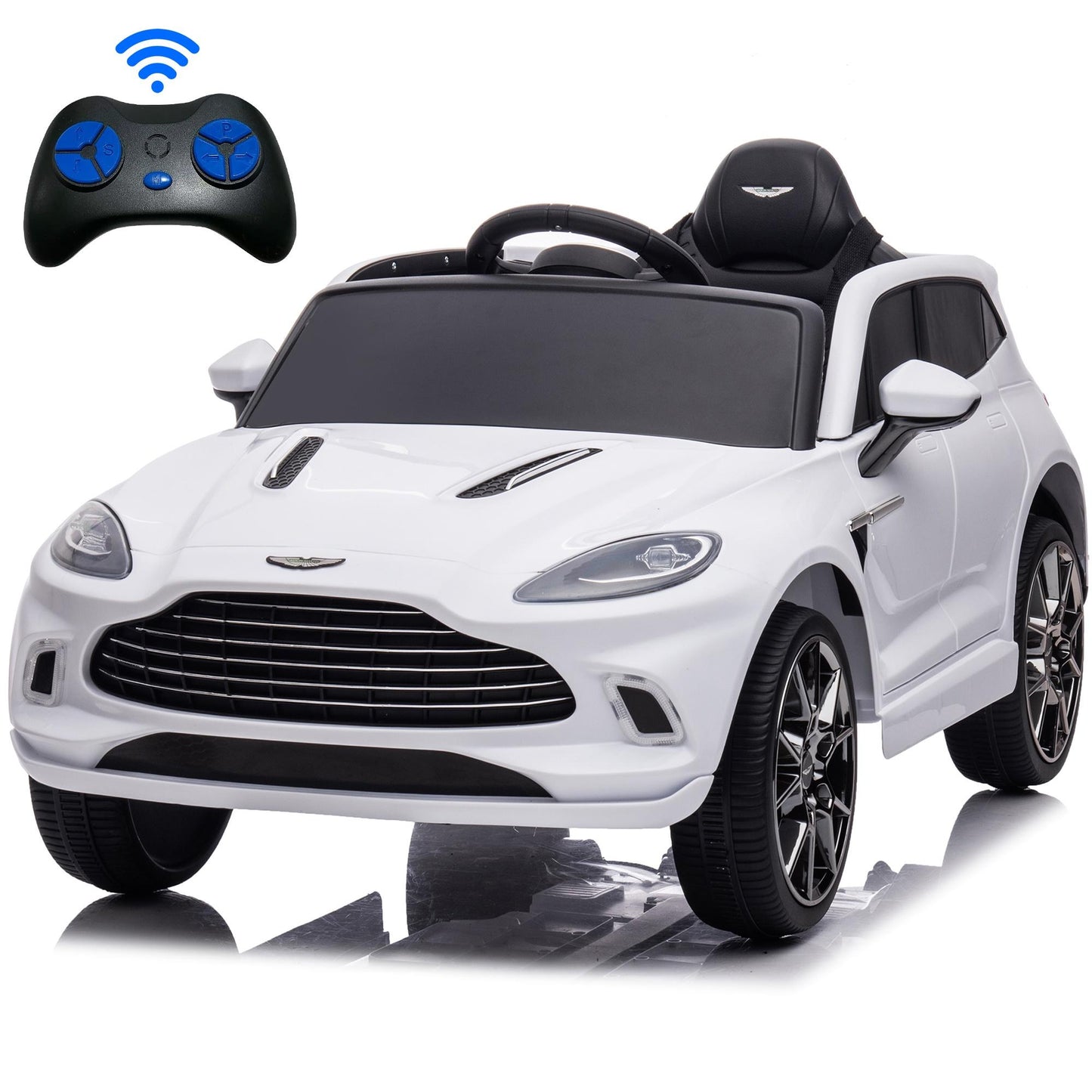 Aston Martin 12V Powered Ride On Cars with Remote Control, 4 Wheels Kids Electric Cars Vehicle with Bluetooth, LED Light, Music, USB/FM Radio, Kids Ride on Toys for Boys Girls Birthday Gifts, White