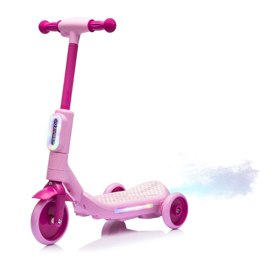 iYofe 3 Wheel Scooter for Kids, 6V Kids Electric Scooter for Boys Girls 3-6 Years Old, Kids Scooter for Toddlers with Music, Steam Sprayer, Colorful Front/Deck Light, Pink
