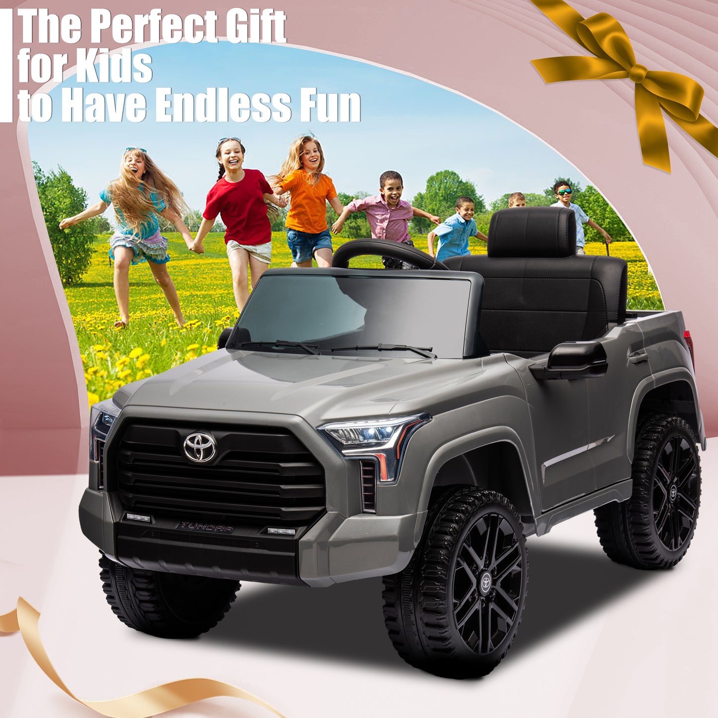 Toyota Tundra Pickup 12V 7A Ride On Cars for Kids, Ride On Toys with Remote Control, Battery Powered Kids Electric Vehicles with Bluetooth Music, USB, Electric Cars for Kids Boys Girls Gifts, Gray