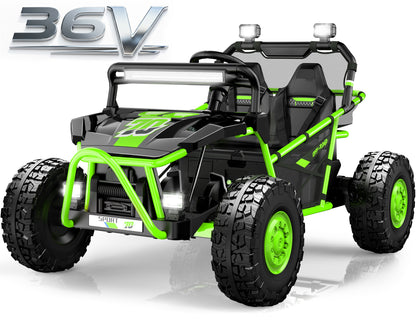 iYofe 36V Electric Ride on Car for Big Kids, Powered Ride on UTV Toys for Boys Girls Ages 6+, Kids Electric Vehicle with Bluetooth, Music, 4 Wheels Spring Suspension, without Remote Control, Green