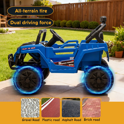 12V Powered Ride on Car UTV, Kids Ride on Toys for Toddlers Ages 3-5, Ride on Vehicles with Remote Control, Bluetooth, Music, 4 Wheels Suspension, Electric Cars for Kids Boys Girls, Blue