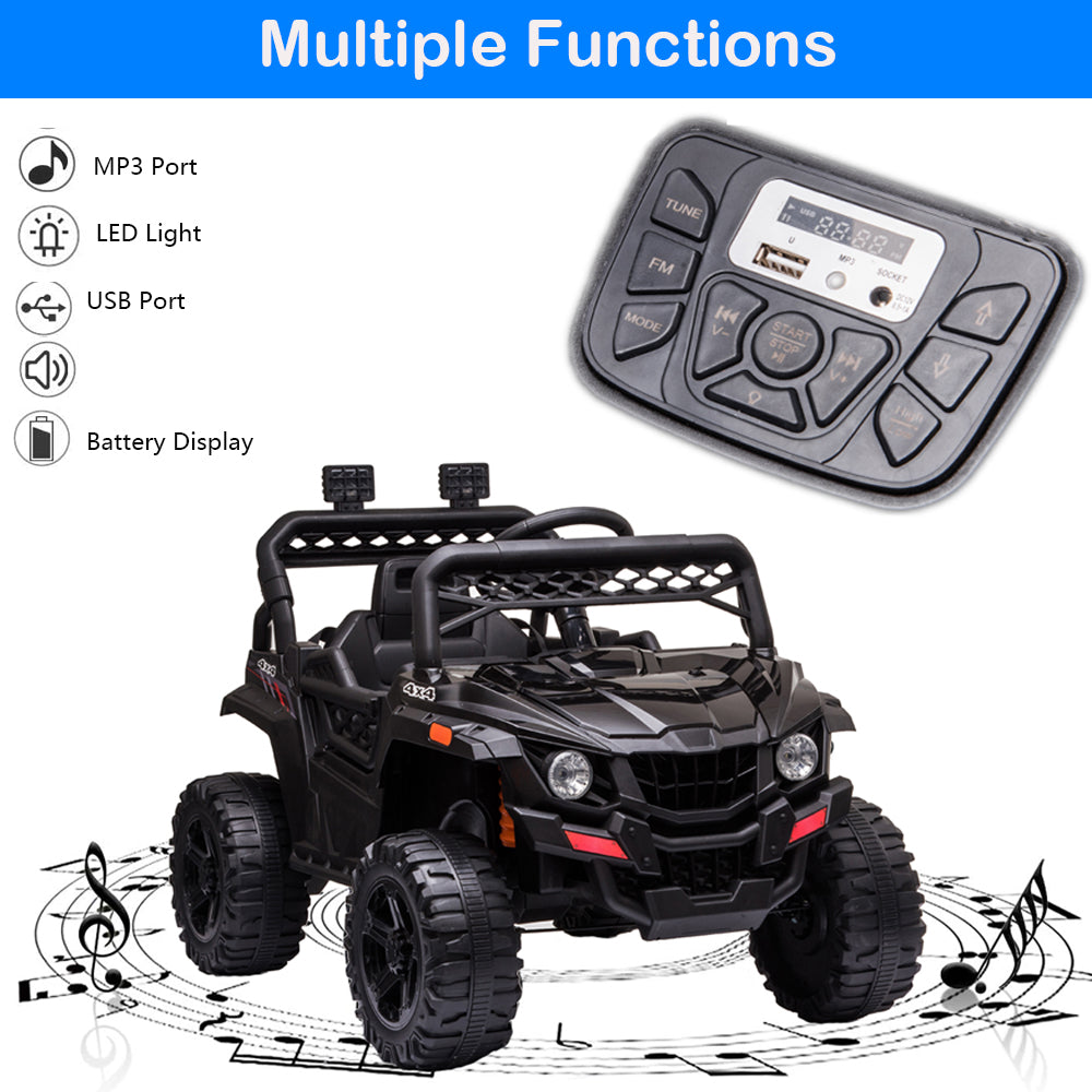 12V Kids Ride on Truck, Boys Ride On Toys with Remote Control, Battery Powered Ride On UTV Cars for 3-5 Ages Kids Christmas Birthday Gifts, Kids Electric Cars with MP3 Player, Radio, LED Light, Black