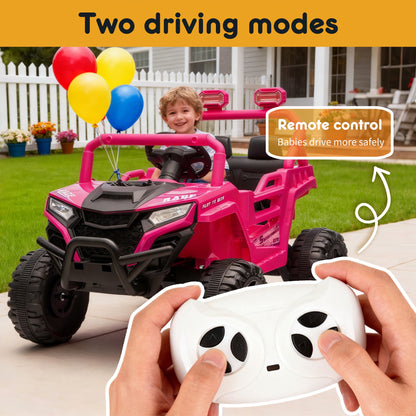 12V Powered Ride on Car UTV, Kids Ride on Toys for Toddlers Ages 3-5, Ride on Vehicles with Remote Control, Bluetooth, Music, 4 Wheels Suspension, Electric Cars for Kids Boys Girls, Pink