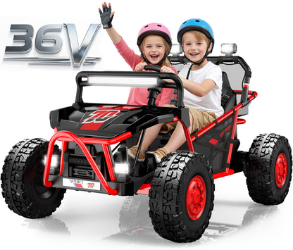 iYofe 36V Electric Ride on Car for Big Kids, Powered Ride on UTV Toys for Boys Girls Ages 6+, Kids Electric Vehicle with Bluetooth, Music, 4 Wheels Spring Suspension, without Remote Control, Red