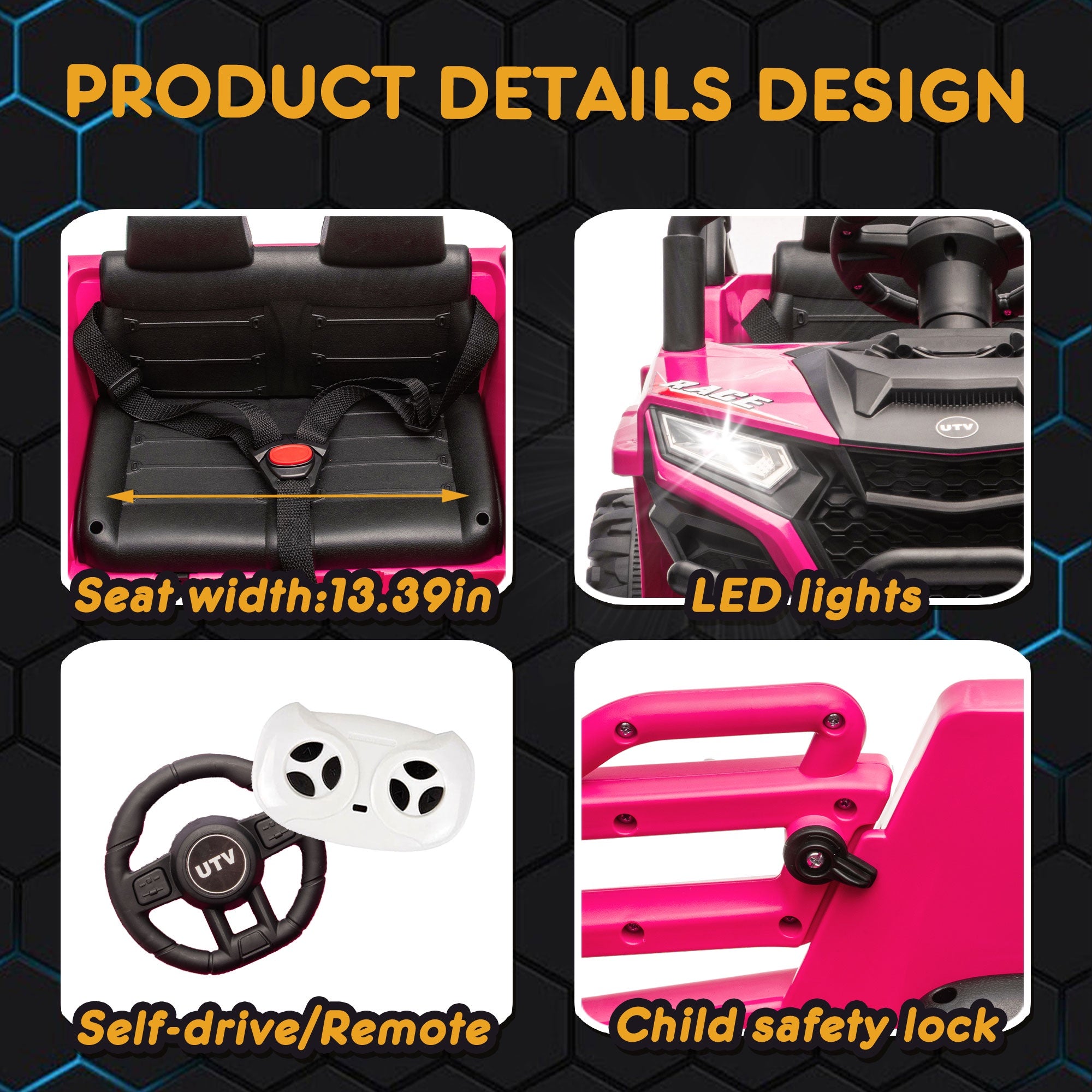 12V Powered Ride on Car UTV, Kids Ride on Toys for Toddlers Ages 3-5, Ride on Vehicles with Remote Control, Bluetooth, Music, 4 Wheels Suspension, Electric Cars for Kids Boys Girls, Pink