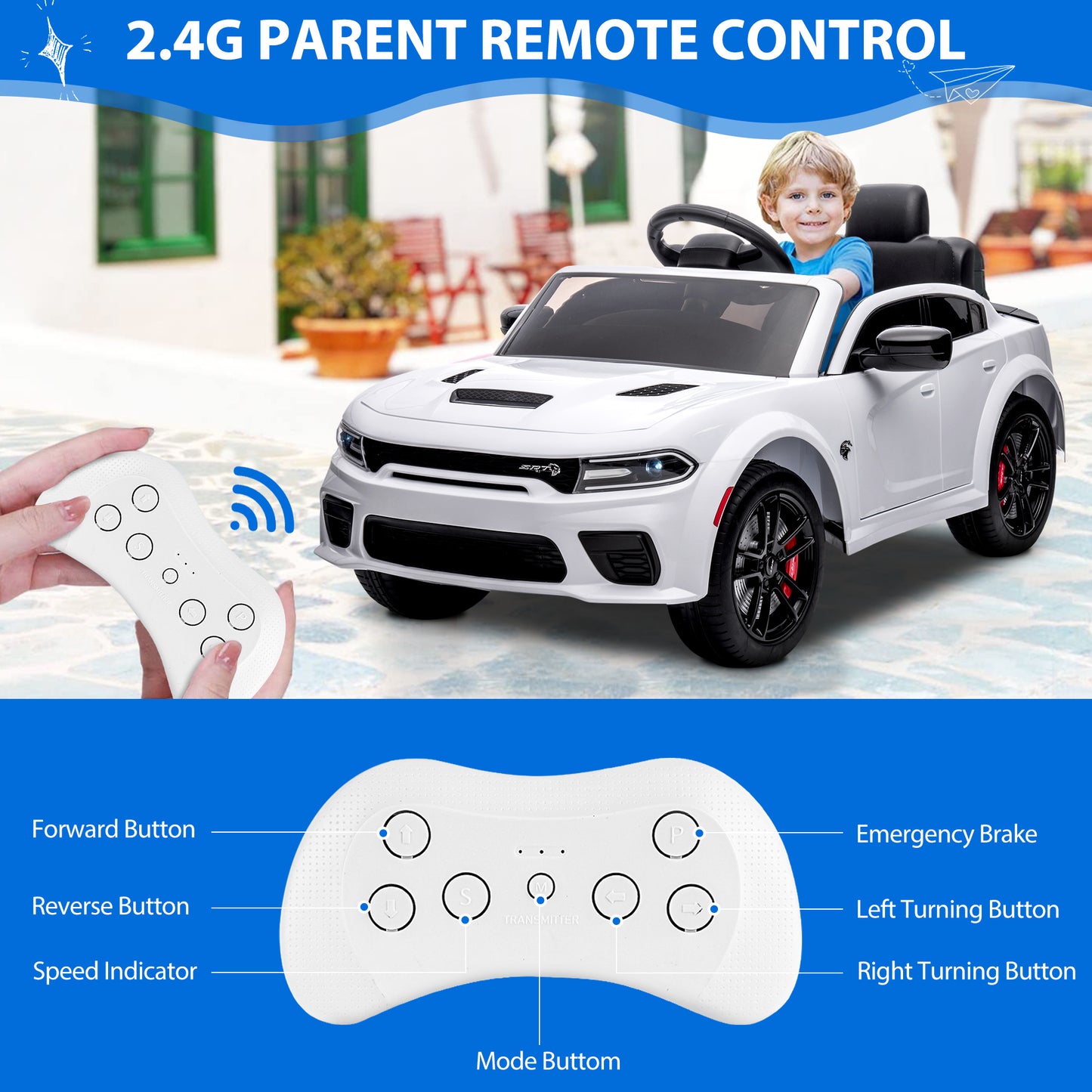 iYofe 12V Ride On Car for Kids, Licensed DODGE Girls Ride On Truck with Remote Control, LED Lights, MP3, USB, Battery Powered Ride On Toys for 2-5 Year Olds Boys Girls Birthday Christmas Gifts, White