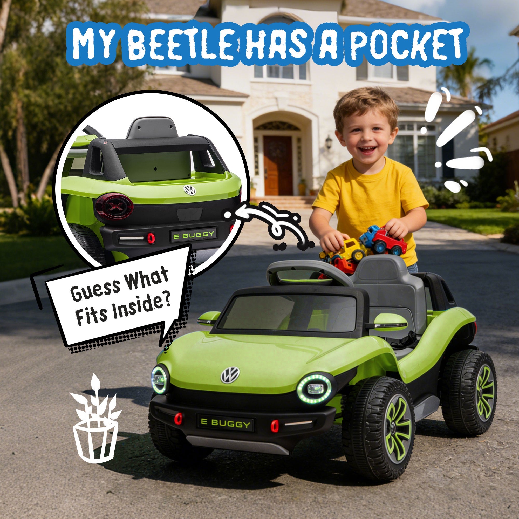 12V Ride on Toys, Licensed Volkswagen Beetle Powered Ride on Cars with Remote Control, Bluetooth, Music, USB Ports, LED Lights, 4 Wheels Suspension, Electric Car for Kids Boys Girls Ages 2-5, Green