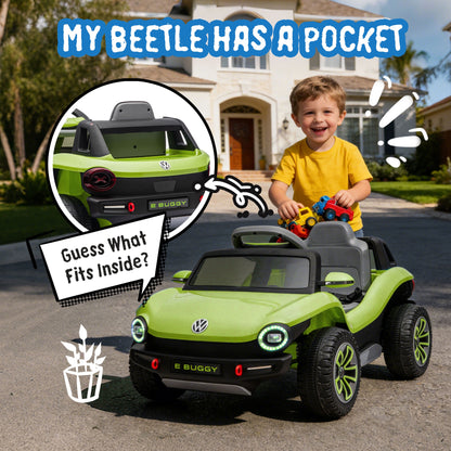 12V Ride on Toys, Licensed Volkswagen Beetle Powered Ride on Cars with Remote Control, Bluetooth, Music, USB Ports, LED Lights, 4 Wheels Suspension, Electric Car for Kids Boys Girls Ages 2-5, Green