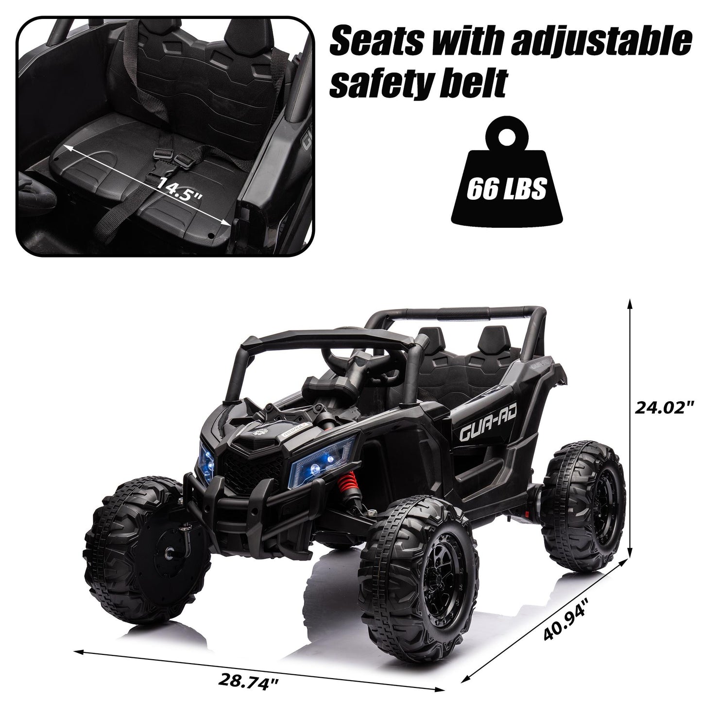 iYofe 24V Ride On UTV Car with Remote Control, Battery Powered Ride On Toys for Kids, 4 Wheels Ride on Vehicle with Music, USB, Bluetooth, Electric Cars for Kids Boys Girls 3-8 Ages Gifts, Black