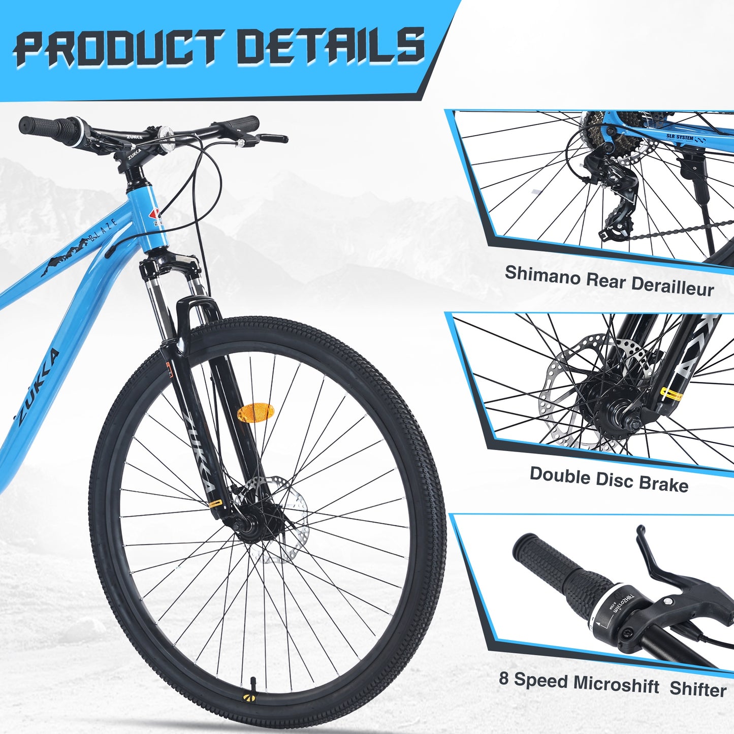 29 inch Bike for Adults, 8 Speed Mountain Bike w/Disc Brakes, Commuter Bike, Trail Bike, City Bike for Men Women, Steel Frame, Suit for 5'4"-6'2", 85% assembled