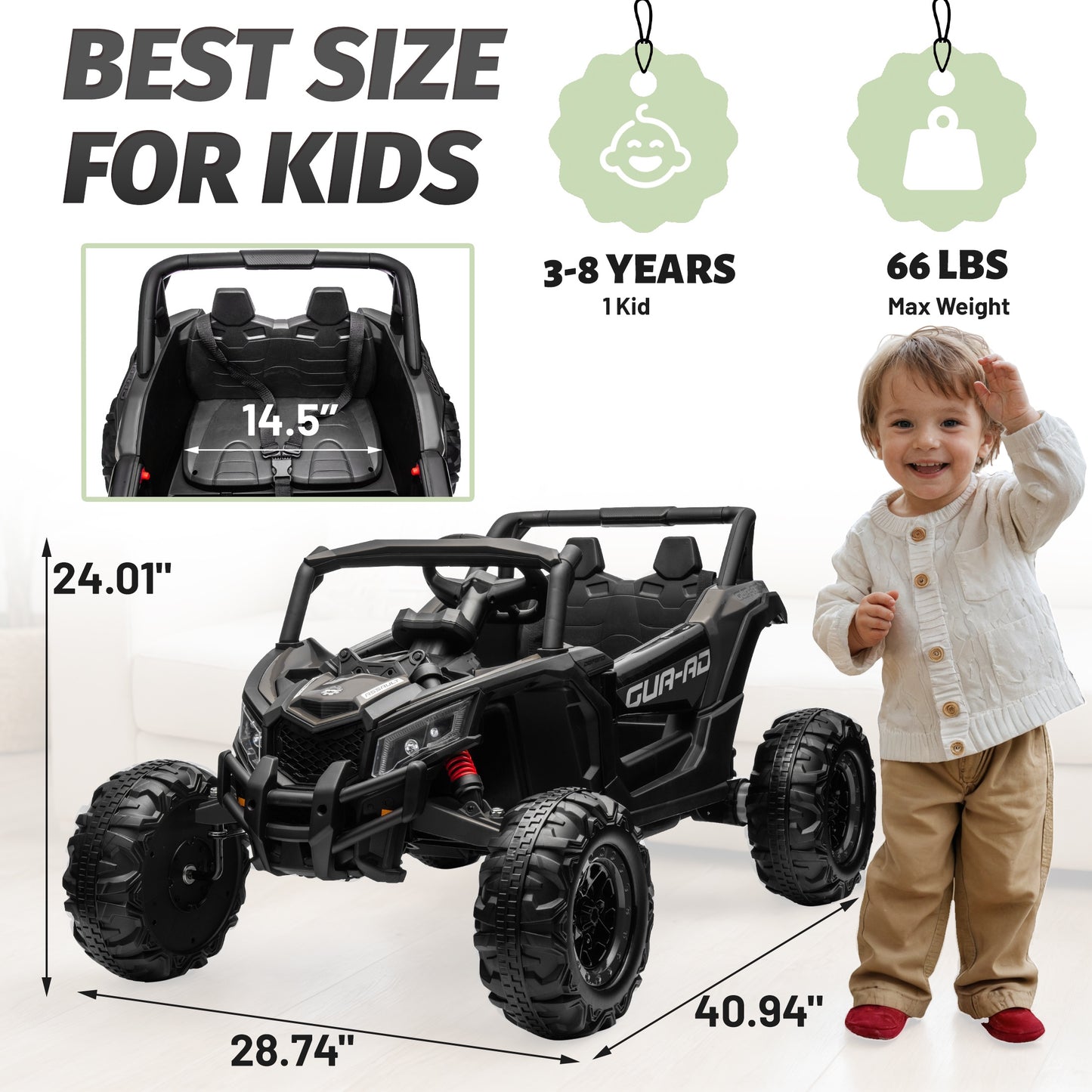 iYofe 24V Ride on Toys for Big Kids, Kids Ride on Car for Boys Girls 3-6, Powered Ride on UTV Electric Cars for Kids w/ Remote Control, Bluetooth Music, LED Lights, 4 Wheels Spring Suspension, Black