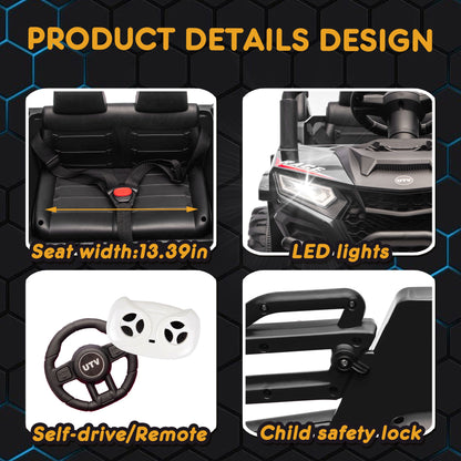 12V Powered Ride on Car UTV, Kids Ride on Toys for Toddlers Ages 3-5, Ride on Vehicles with Remote Control, Bluetooth, Music, 4 Wheels Suspension, Electric Cars for Kids Boys Girls, Black