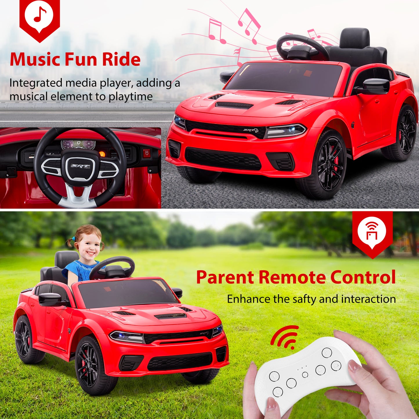 iYofe 12V Ride On Car for Kids, Licensed DODGE Boys Ride On Truck with Remote Control, LED Lights, MP3, USB, Battery Powered Ride On Toys for 2-5 Year Olds Boys Girls Birthday Christmas Gifts, Red