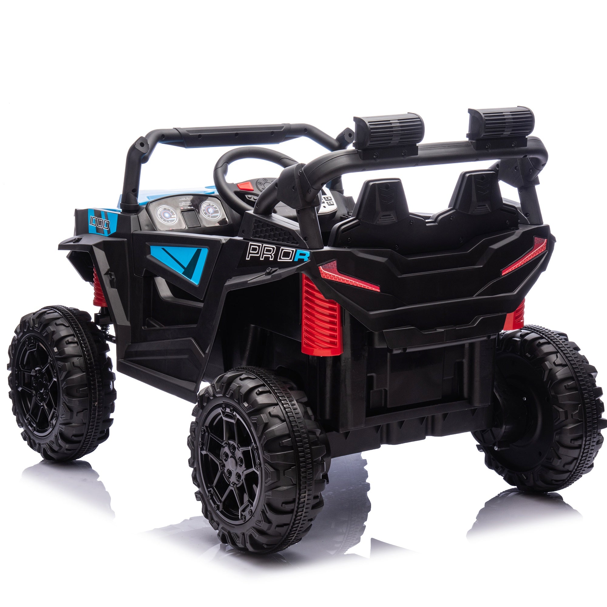 24V Powered Ride on UTV, iYofe Electric Ride on Cars with Remote Control, Bluetooth, Music, LED Lights, Portable Handle, 4 Wheels Suspension, Kids Ride on Toys for Boys Girls Ages 3-6, Blue