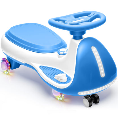 12V Electric Wiggle Car for Kids, Toddlers Ride on Toys with Pedal, Display, Flashing PU Wheels, LED Light, Bluetooth Music, Max Speed 5 MPH, Kids Ride on Cars for Boys Girls 3+, Blue