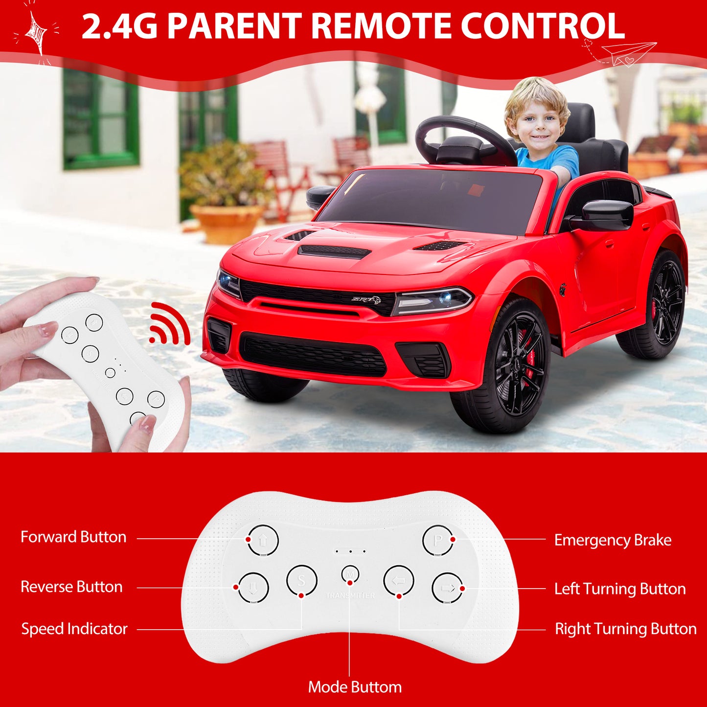 iYofe 12V Ride On Car for Kids, Licensed DODGE Boys Ride On Truck with Remote Control, LED Lights, MP3, USB, Battery Powered Ride On Toys for 2-5 Year Olds Boys Girls Birthday Christmas Gifts, Red