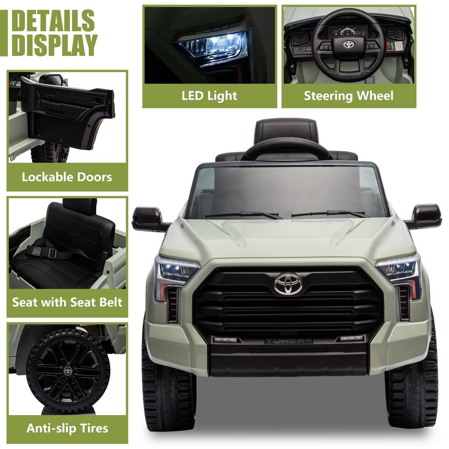 Toyota Tundra Pickup 12V 7A Ride On Cars for Kids, Ride On Toys with Remote Control, Battery Powered Kids Electric Vehicles with Bluetooth Music, USB, Electric Cars for Kids Boys Girls Gifts, Green